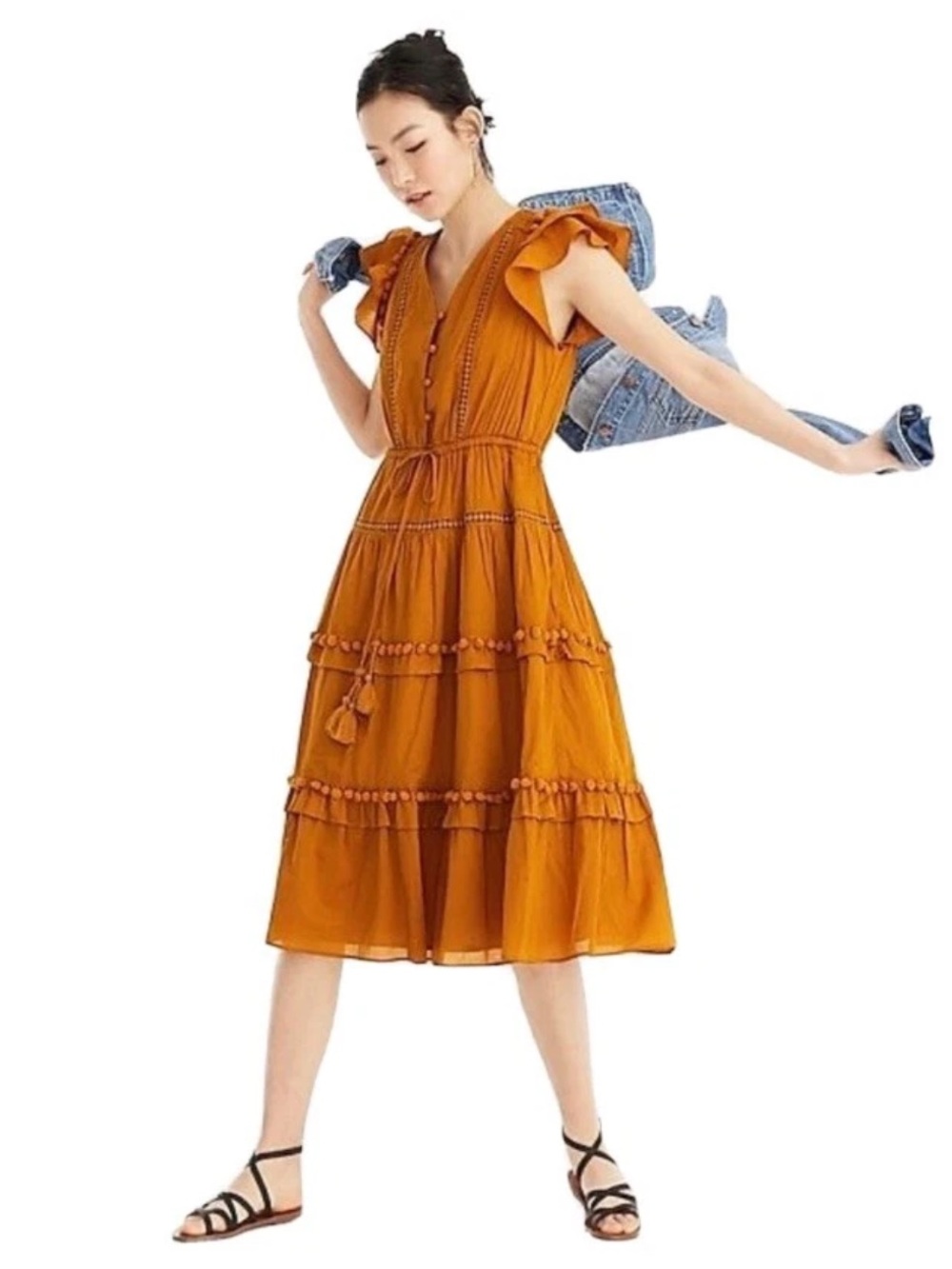 Point Sur J. Crew Pom Pom Tiered Midi Dress